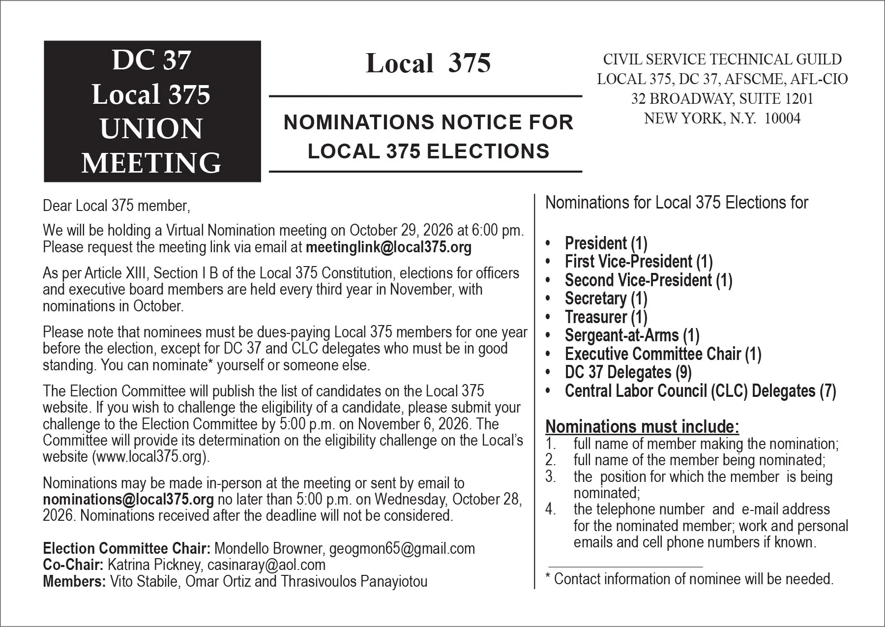 Local 375 Nominations Post Card